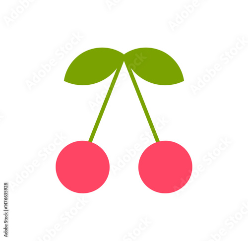 Obraz na płótnie Cherry fuit with leaves illustration symbol. Vector design element. w salonie