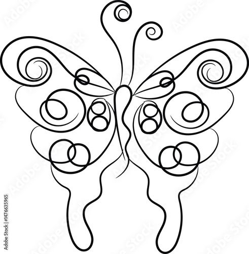 Elegant Abstract Butterfly Design with Swirling Lines and Circles