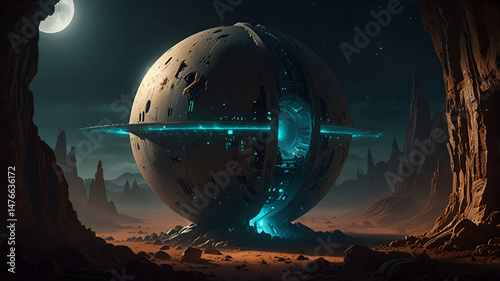 Wallpaper Mural Alien sphere mysterious landing desert night breathtaking view Torontodigital.ca