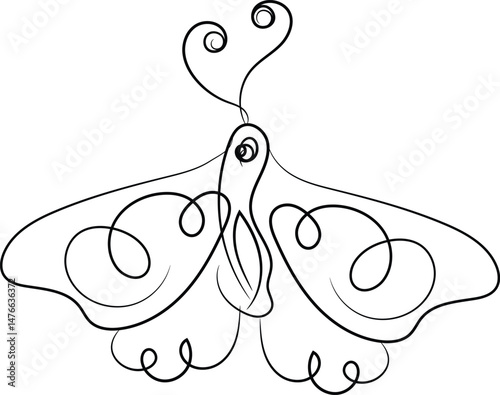 Elegant One Line Drawing of a Butterfly with Swirls and Curls