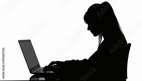 Silhouette of a woman coder working on a laptop, empowerment