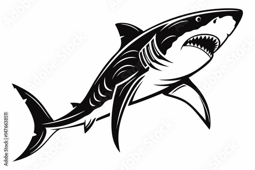 great white shark silhoette black vector