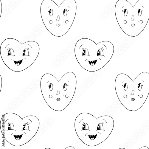 Wallpaper Mural Cute doodle-style heart characters, line art seamless pattern. For greeting cards and invitations to romantic events, packaging, backgrounds, wedding themes and Valentine’s Day Torontodigital.ca