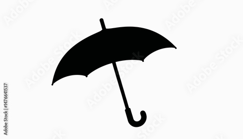 Stylized black silhouette of an umbrella on a white background, protection