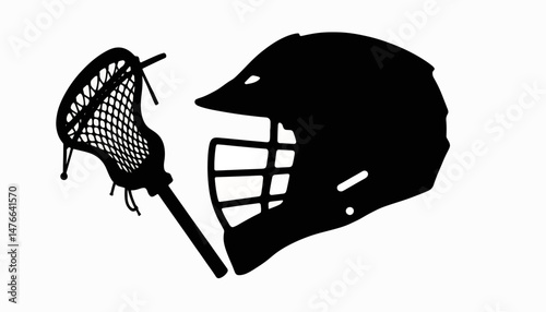 Lacrosse equipment silhouette with stick and helmet, sports illustration