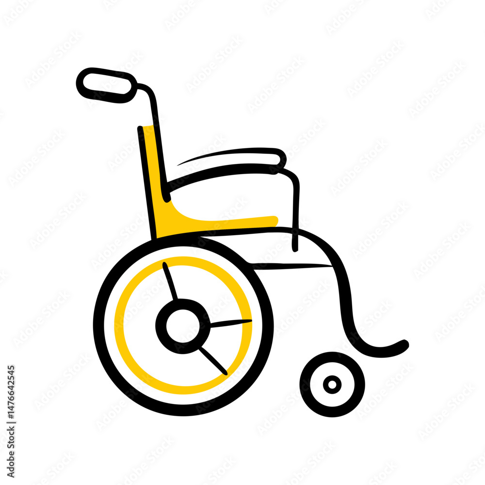 Wheelchair symbol illustration in minimal style with yellow accents Wheelchair symbol illustration in minimal style with yellow accents