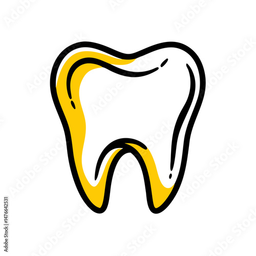 Tooth illustration with yellow highlights on a white background  