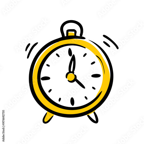 Yellow alarm clock illustration ringing on a white background  
