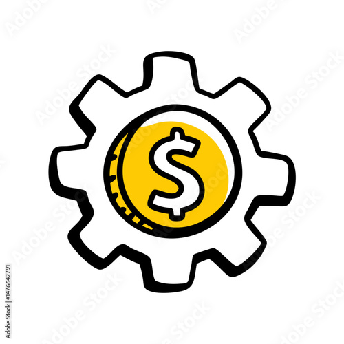 Gear with Dollar Symbol Representing Economic Mechanism  