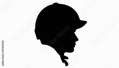 Minimalist silhouette of a jockey helmet on a white background, design concept