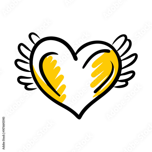 Heart with Wings in Playful Style and Yellow Accent  