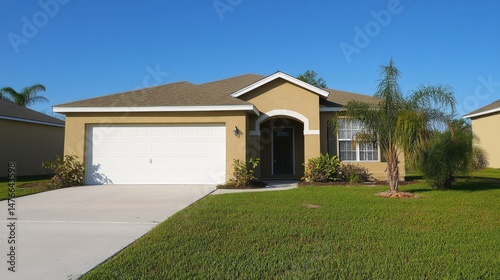 Front View of a Single Family Home Exterior in Sunny Florida Suburbs Daytime Shot
