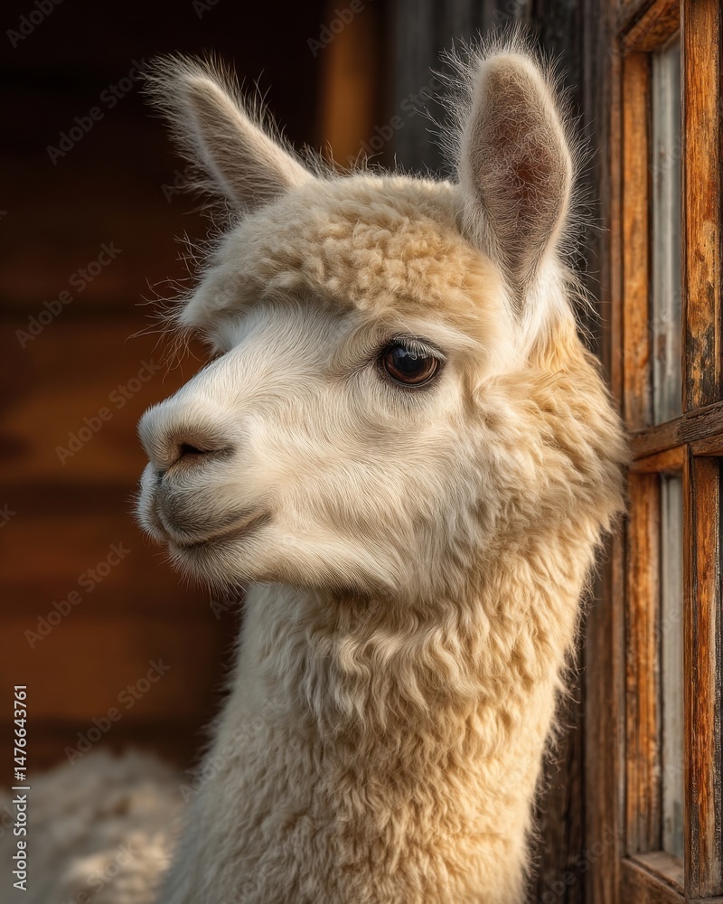 Obraz premium Alpaca Soul: Portraits from Quiet Places Moody Indoor Alpaca Portrait beside Window Light