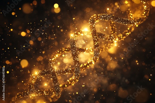 A gold colored DNA strand with a lot of sparkles