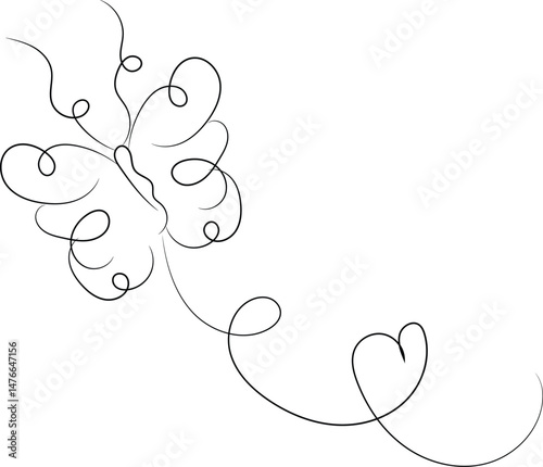 Elegant One Line Drawing of a Butterfly with a Heart