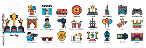 A series of icons for various aspects of the entertainment industry