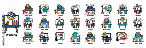 A series of images of people working at a desk
