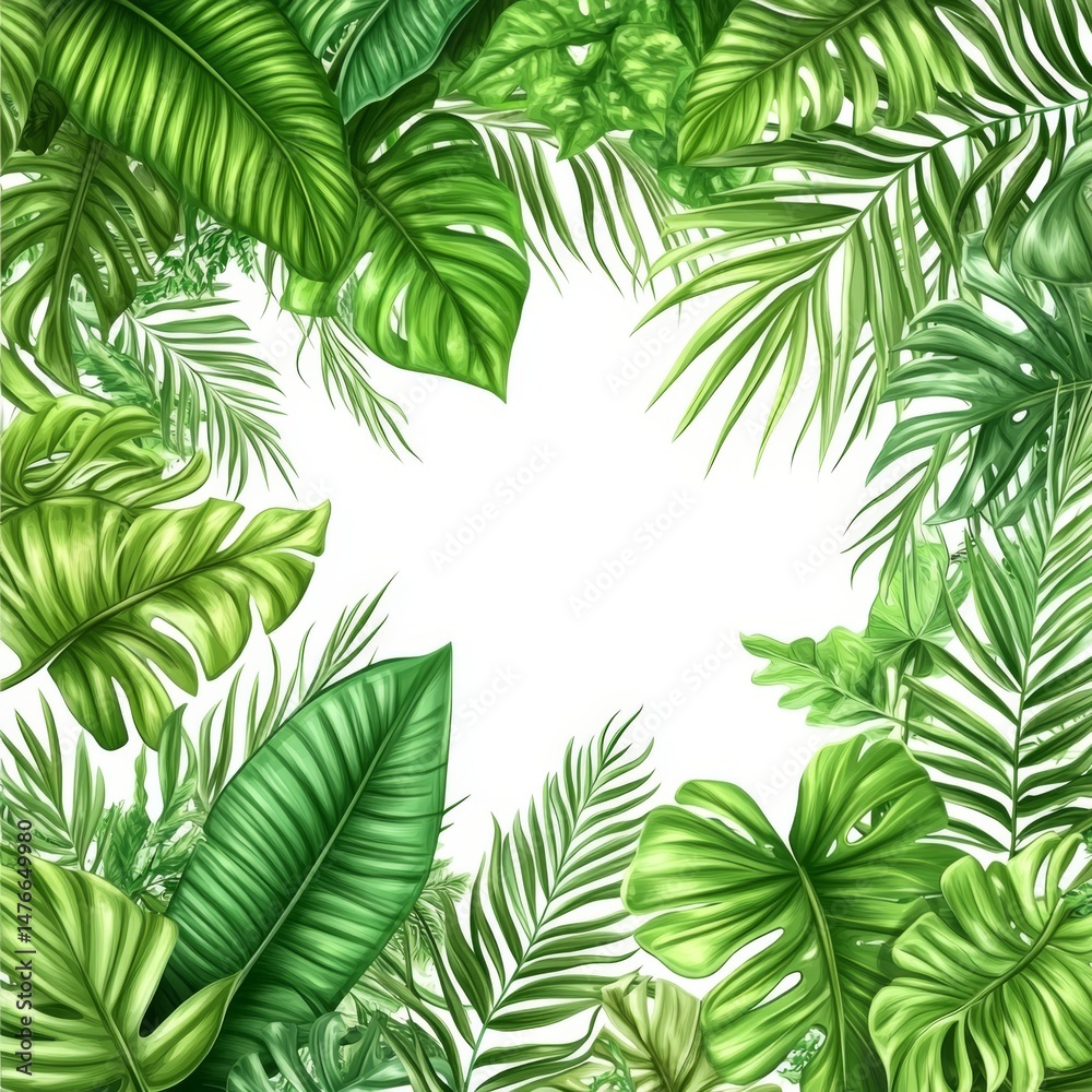 Fototapeta premium A tropical leaf frame design is suitable for event invitations and nature-themed decorations