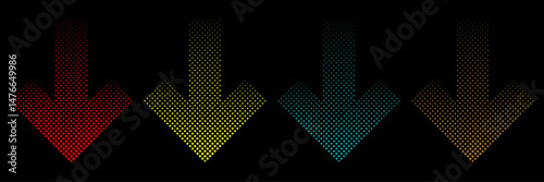 Vibrant set of colorful halftone arrows in vertical orientations on a sleek black background. Perfect for motion graphics, web UI, info-graphics, and futuristic design themes.