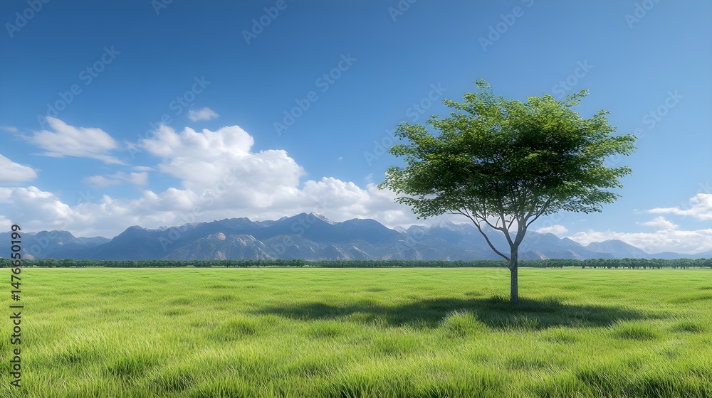 Fototapeta premium Serene Landscape with Tree Against Mountainous Background