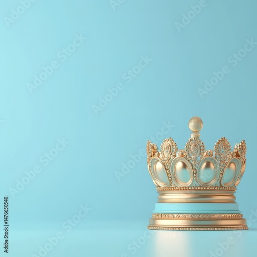 A golden crown set against a gentle blue backdrop symbolizes royalty and luxury