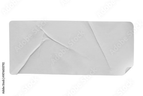 white paper rumpled poster template ,blank glued creased paper sheet mockup. white wrinkled poster mockup on wall. empty paper mockup