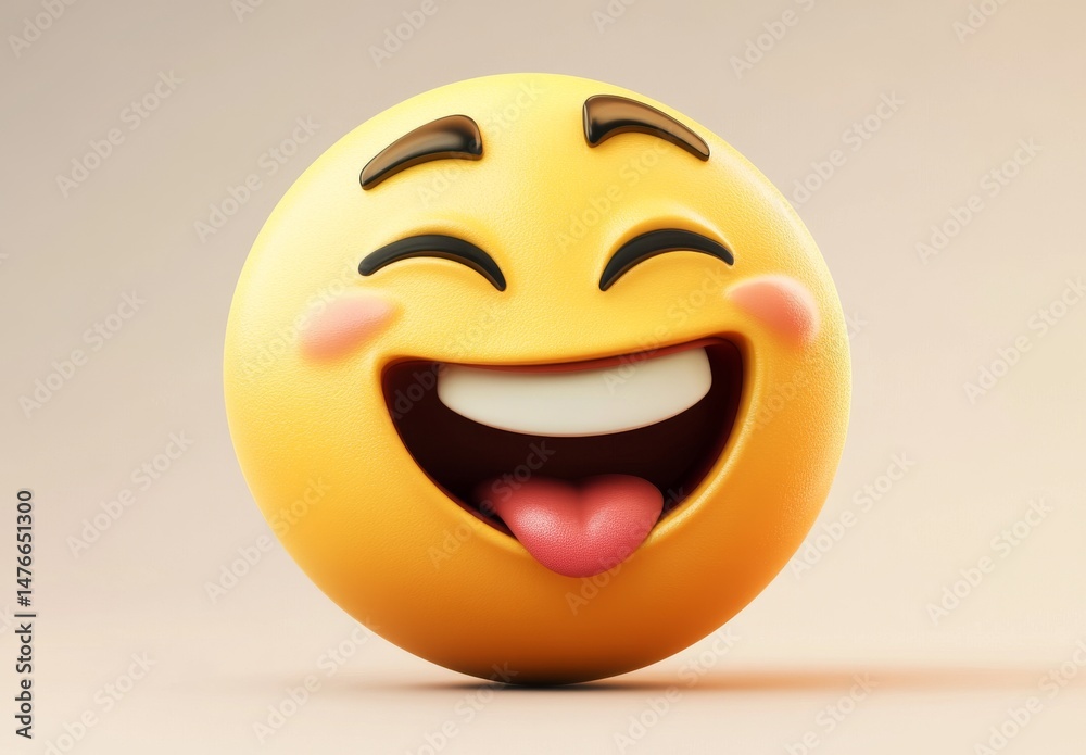 Fototapeta premium A digital illustration of a winking face with a friendly look, positioned on a white background, serves design needs for communication and messaging