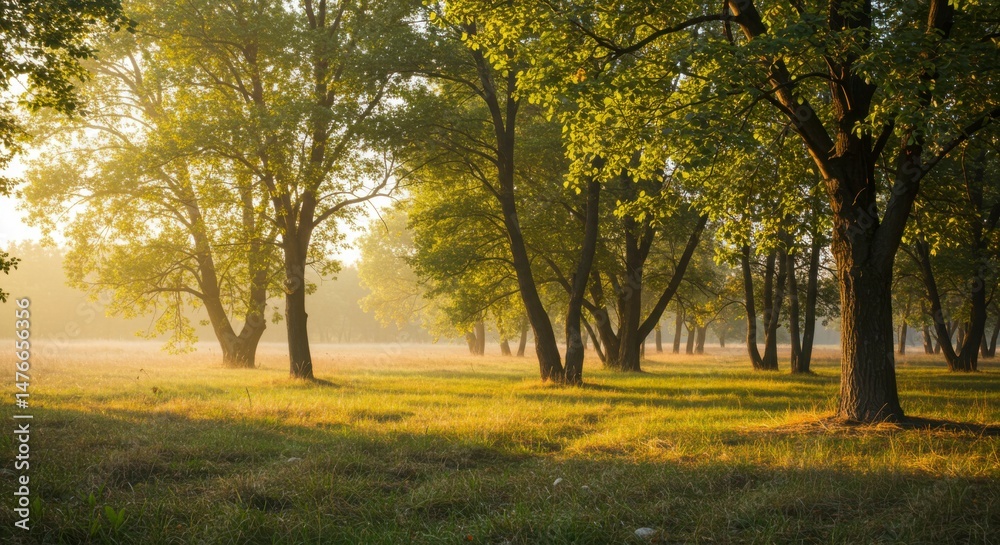 Fototapeta premium Sunrise in a tranquil forest