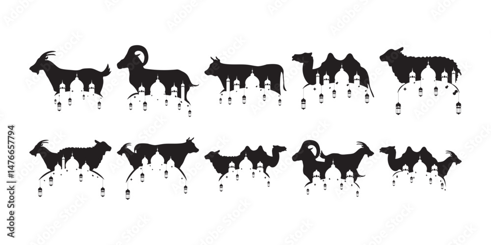 Fototapeta premium Eid Al-Adha Sacrificial Animals Silhouette