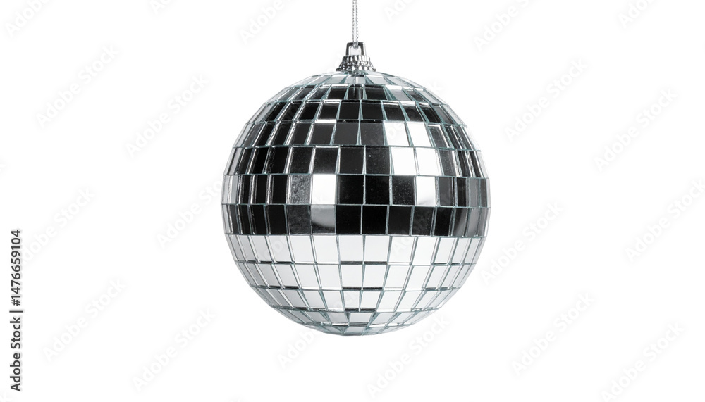 Obraz premium Silver disco ball with shiny mirrored surface on white background