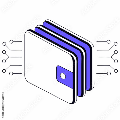Decentralized digital wallet vector illustration with abstract layered shapes and futuristic gradients, isolated on white for crypto finance and blockchain concepts