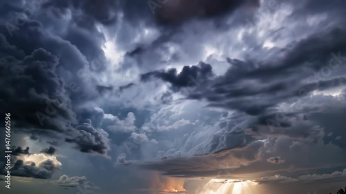 Storm Clouds Gathering at Sunset with Dramatic Sky and Light Rays