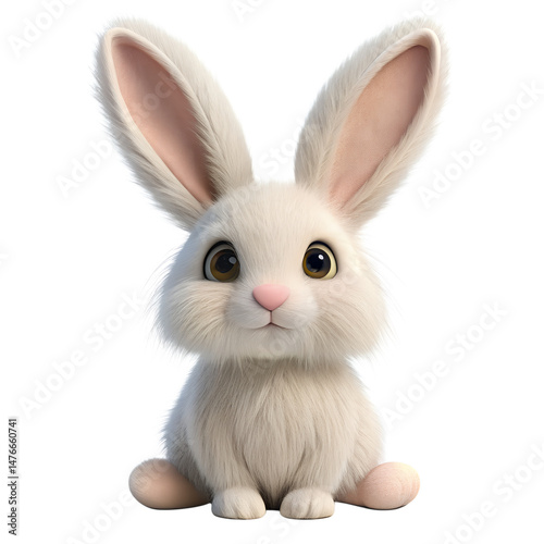 white rabbit cartoon caracter isolated on white background.  PNG Transparent file type with High Definition  Quality