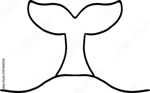 Whale Tale Icon ocean animal, mammal tail line sketch. Vintage simple silhouette with waves. Minimalistic simple tattoo drawing. . Vector illustration