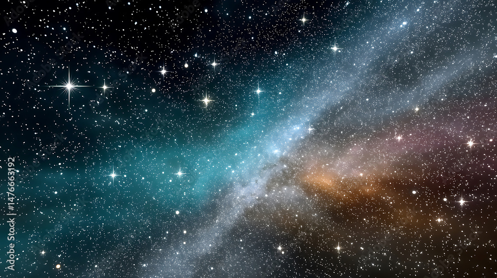 Naklejka premium Starry night sky with colorful galaxy and bright stars shining in deep space