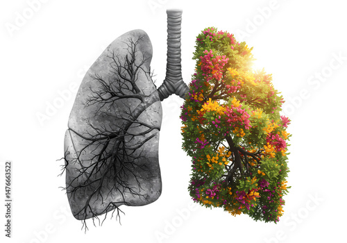 Lung Health Clean vs Polluted Lungs  Air Pollution  Respiratory Diseases on Transparent background