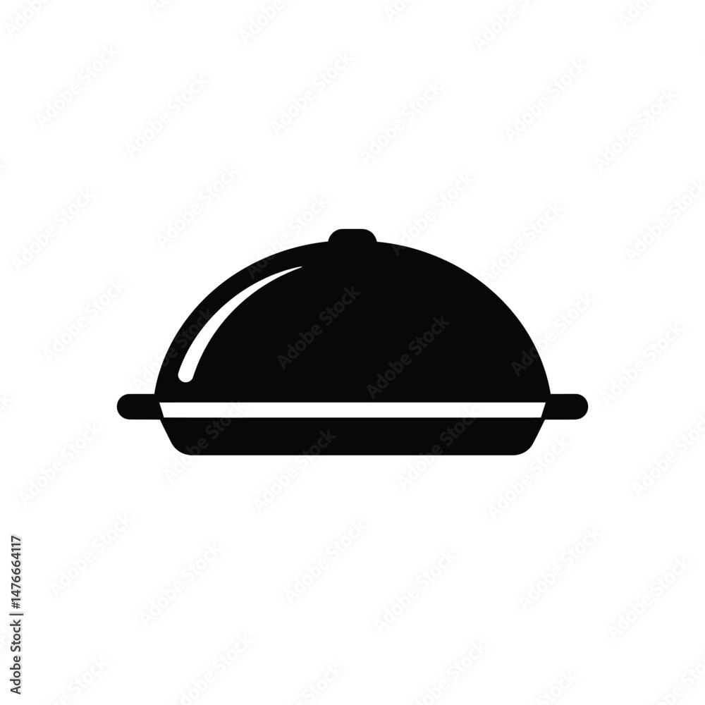 Fototapeta premium Black and white illustrated serving tray with a dome lid perfect for food presentation