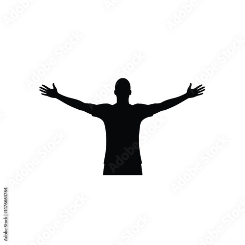 Black silhouette of a man with open arms symbolizing freedom and celebration