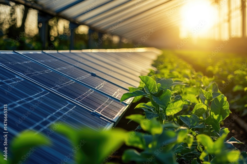 Fototapeta premium Solar panels installed in a greenhouse, supporting sustainable agriculture