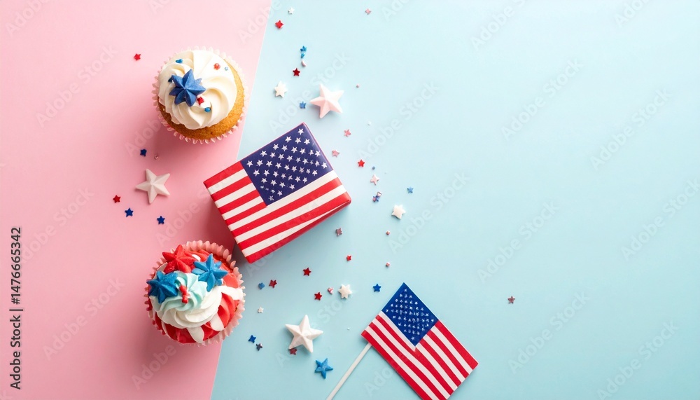 Obraz premium Festive Fourth of July Cupcakes Decorated with American Flag and Stars