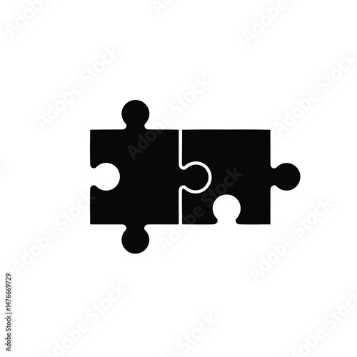Black and white illustration depicting two interlocking puzzle pieces on a white background