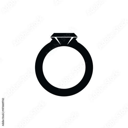 Simple black and white diamond ring icon representing engagement marriage and love