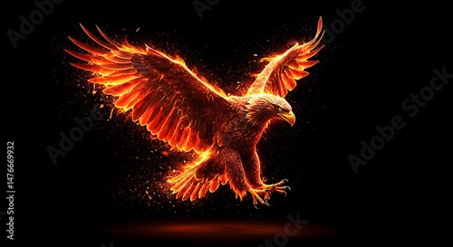 Fiery Eagle Soaring in Dark Space
