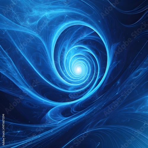 A blue and white spiral with a bright light in the center. 