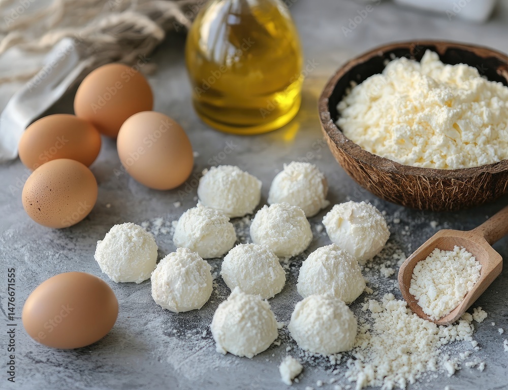 Fototapeta premium Fresh dairy balls ready for baking