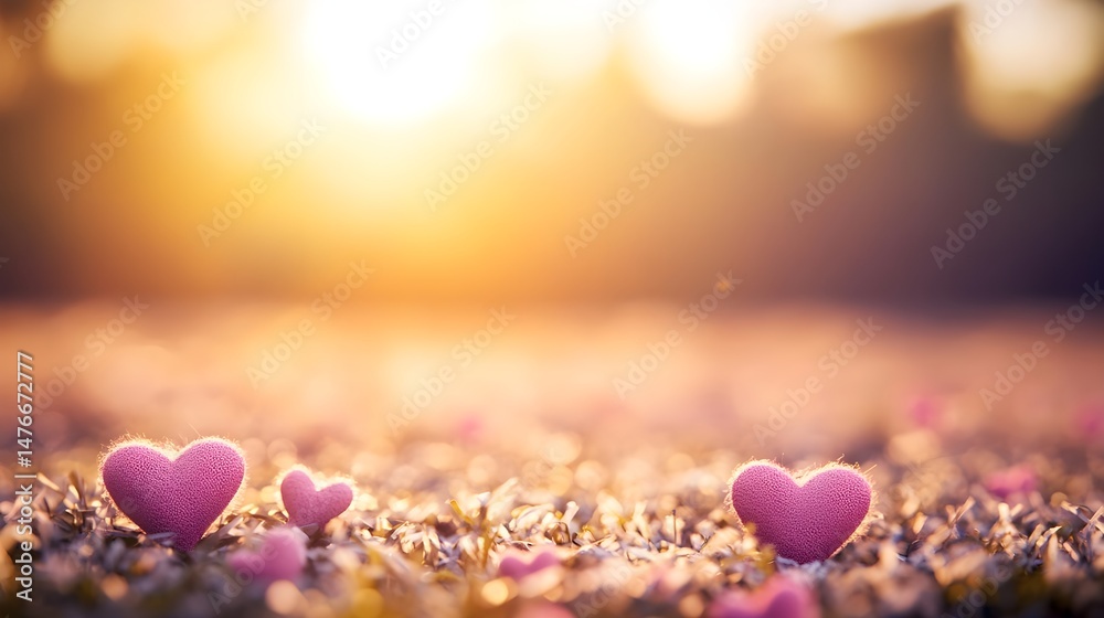 Fototapeta premium Dreamy Background Adorned with Pink Hearts and Soft Light Effects