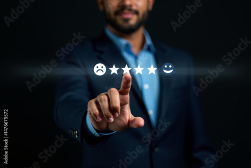 Customer satisfaction survey concept. customer service 5 star satisfaction experience. Assessment of the quality of services leading to business reputation rankings.