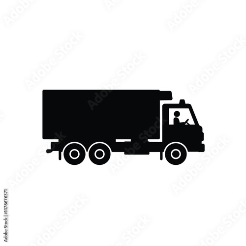 Simple black and white vector illustration of a freight delivery truck transportation icon