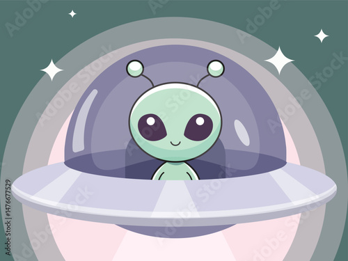 cute alien standing on outer space planet