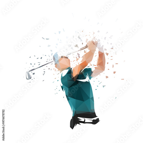 Obraz na płótnie Golf player, golf club logo, distorted isolated vector silhouette, front view w salonie